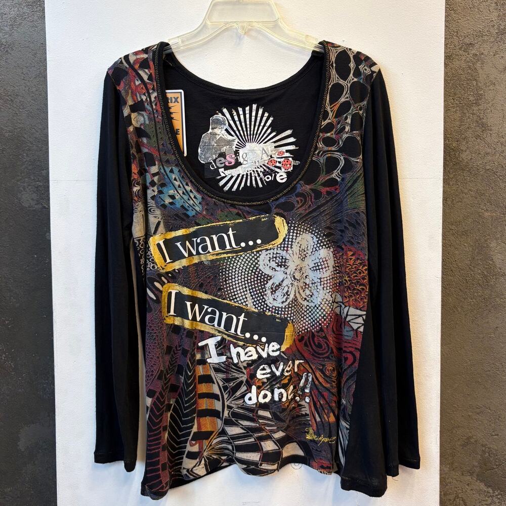 Desigual Vintage Black Graphic Top